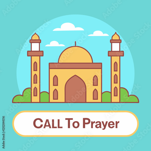 Adhan Icon – Mosque with Call to Prayer Symbol Vector