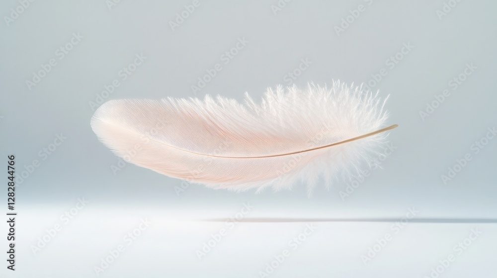 Obraz premium delicate feather floating on pristine white background with subtle shadows adding depth