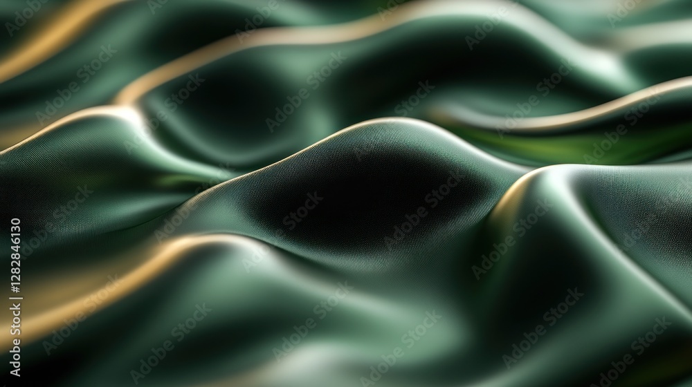 Fototapeta premium Emerald silk fabric texture, draped, studio, background blur, design