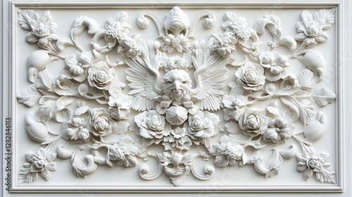 Intricate White Stone Carving, Floral Design, Building Exterior, Architectural Detail