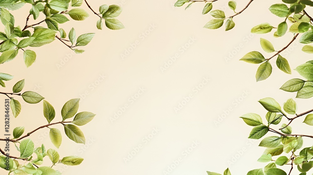 Soft Green Leaves Frame on a Pastel Background