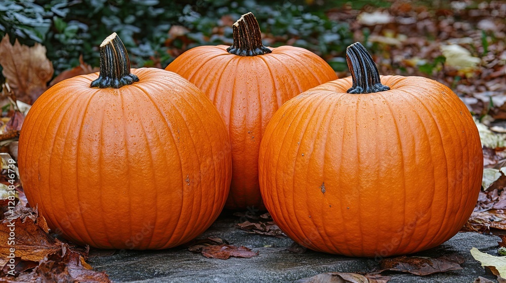 Orange fresh pumpkins on autumn background Orange fresh pumpkins on autumn background
