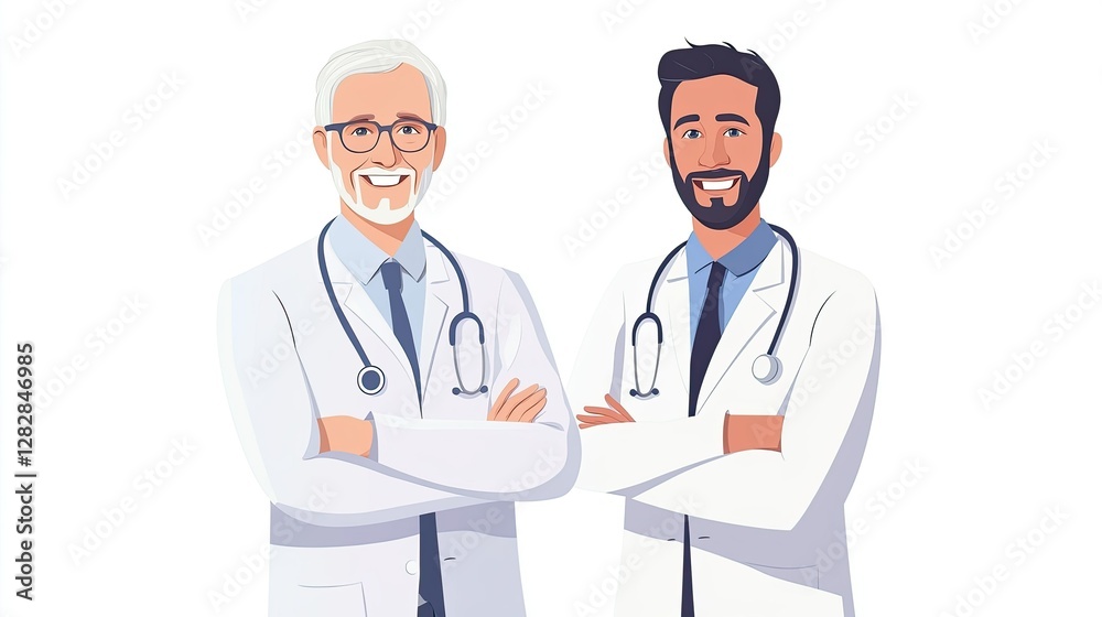 Portrait of two doctors smiling standing in medical consultation. Portrait of two doctors smiling standing in medical consultation.