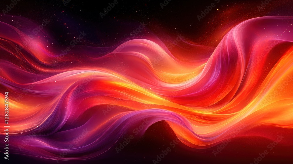 Fiery abstract waves, cosmic background, digital art Fiery abstract waves, cosmic background, digital art
