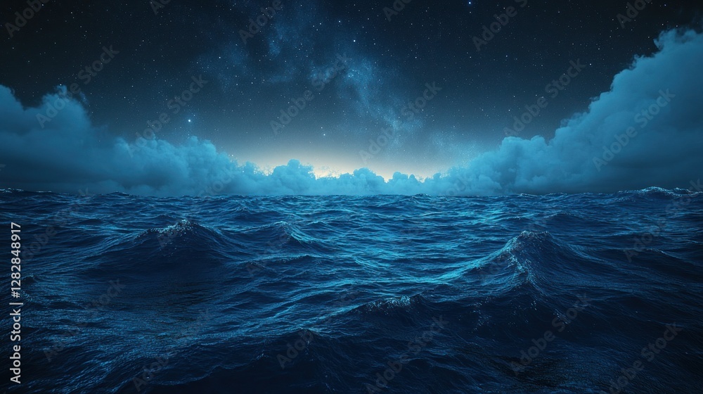 Fototapeta premium Starry night, stormy sea, cloudscape, tranquil scene