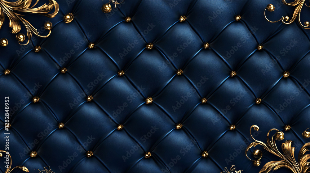 Obraz premium Blue leather upholstery with gold details presents elegance and luxury