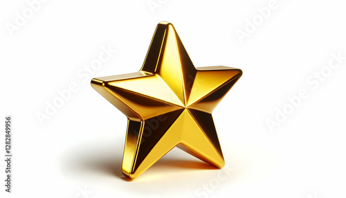 Rating A polished, glossy, three-dimensional golden-yellow star tilted at an angle to give a sense of movem3