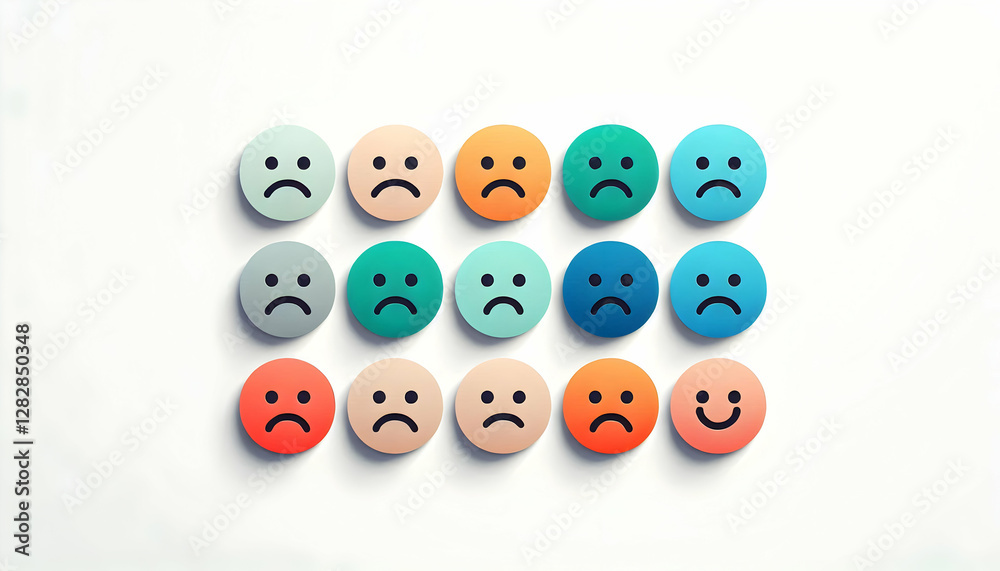 Naklejka premium Rating A modern, minimalistic design of 10 color-coded circular faces, with expressions ranging from very d3