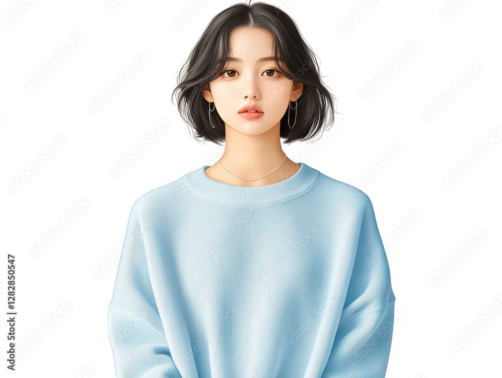 Stylish woman in blue sweater and black pants, a fashionable portrait Stylish woman in blue sweater and black pants, a fashionable portrait