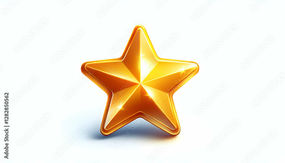 Obraz premium Rating A gleaming golden-yellow star with a smooth, glossy finish, slightly tilted to give it a dynamic and3