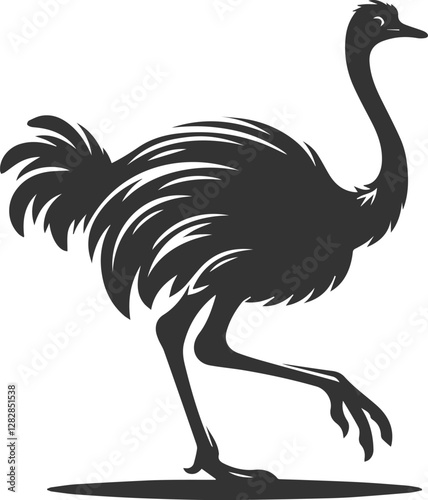 Ostrich walking cautiously animal vector silhouette