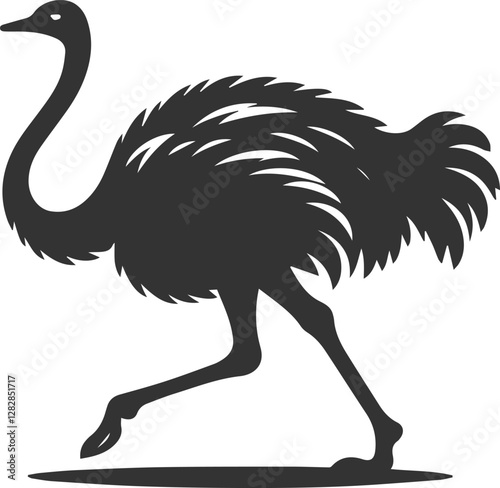 Ostrich walking cautiously animal vector silhouette