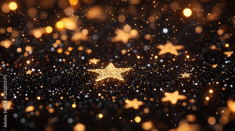 Glittering gold stars on black; bokeh background Glittering gold stars on black; bokeh background