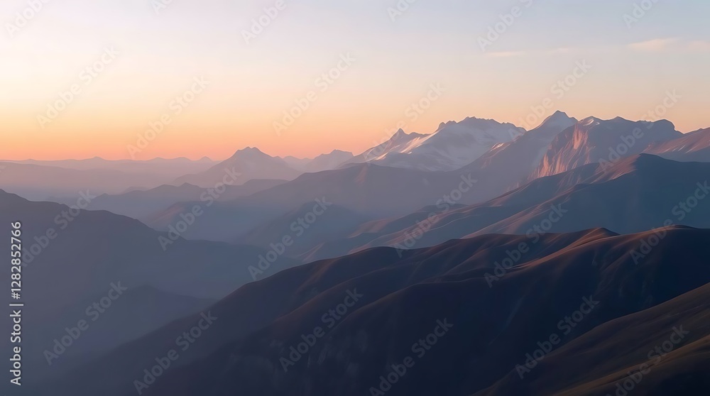 Photo Emphasizing Simple Nature Elements A Panoramic View Of A Mountain Range At Sunrise, Showcasing A Majestic, Tranquil Scene With A Gradient Of Soft Pa. Photo Emphasizing Simple Nature Elements A Panoramic View Of A Mountain Range At Sunrise, Showcasing A Majestic, Tranquil Scene With A Gradient Of Soft Pa.