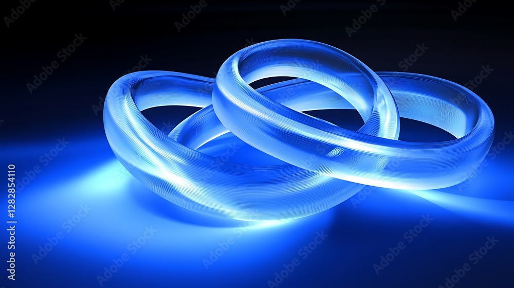 Intertwined luminous blue rings abstract art design Intertwined luminous blue rings abstract art design