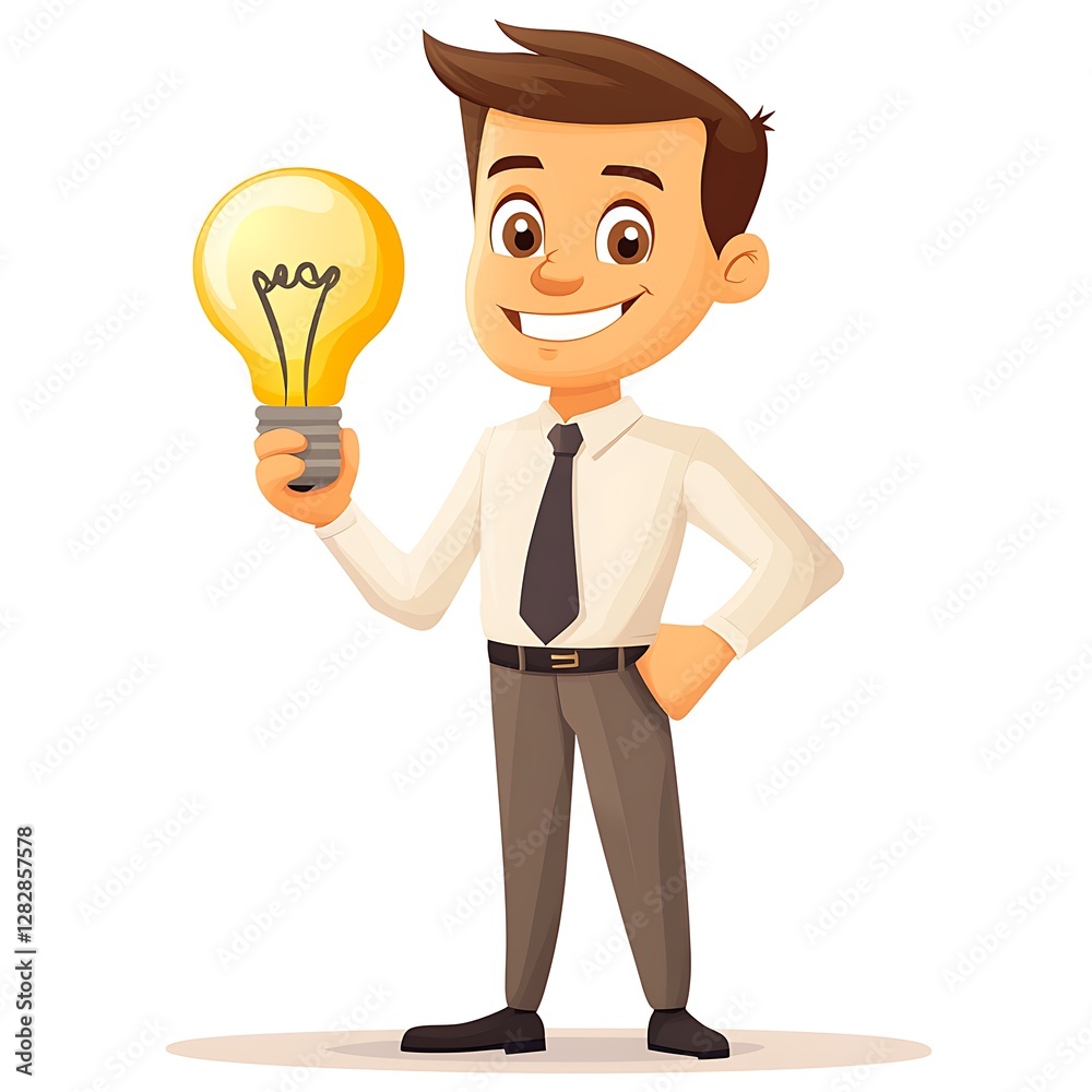 Bright Idea: A cartoon character holds a glowing lightbulb, symbolizing creativity, innovation, and the spark of inspiration. Bright Idea: A cartoon character holds a glowing lightbulb, symbolizing creativity, innovation, and the spark of inspiration.
