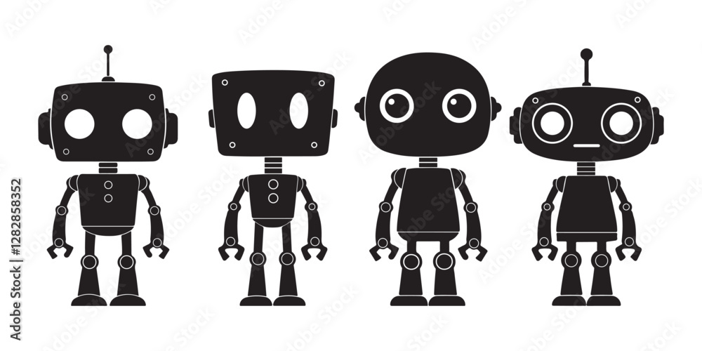 Robot silhouette vector on white background