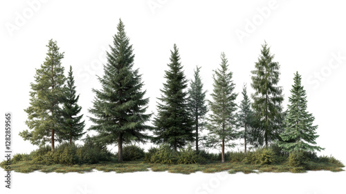 Lush evergreen trees in natural setting transparency background png for graphic designs