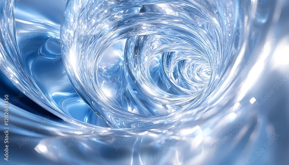 Fototapeta premium Abstract swirling vortex of liquid, icy blue, tunnel effect