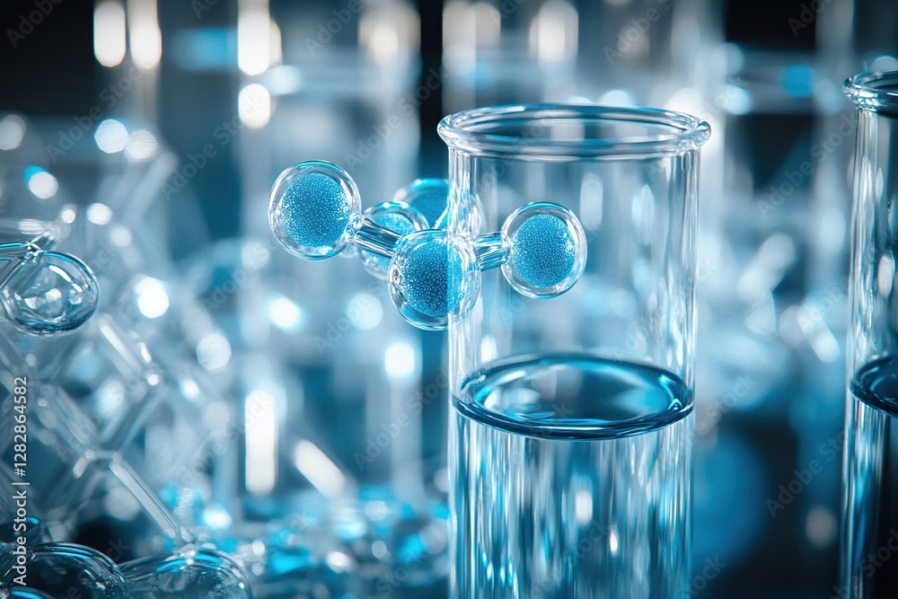 Exploring Molecular Structures: A Close-Up View of Test Tubes and Blue Liquid Solutions in a Science Lab Setting Exploring Molecular Structures: A Close-Up View of Test Tubes and Blue Liquid Solutions in a Science Lab Setting