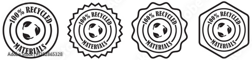 Eco badge icon for recycled material on white background. Simple eco-friendly leaf symbol stamp. Circular recycled stamp with leaves. Sustainability icon with eco leaf. Vector illustration 