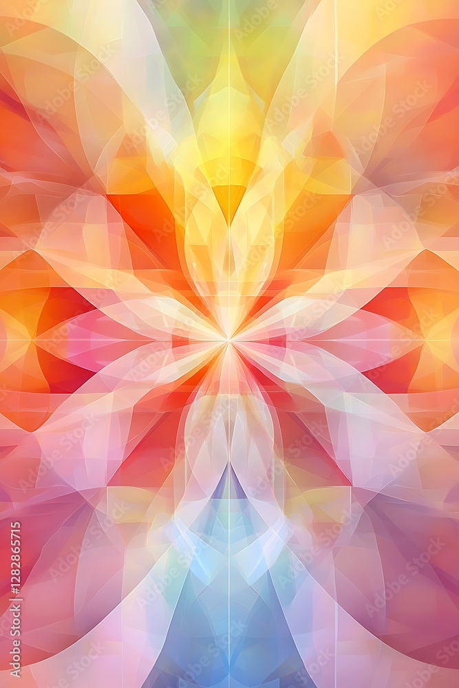 Abstract symmetrical flower design, vibrant colors Abstract symmetrical flower design, vibrant colors