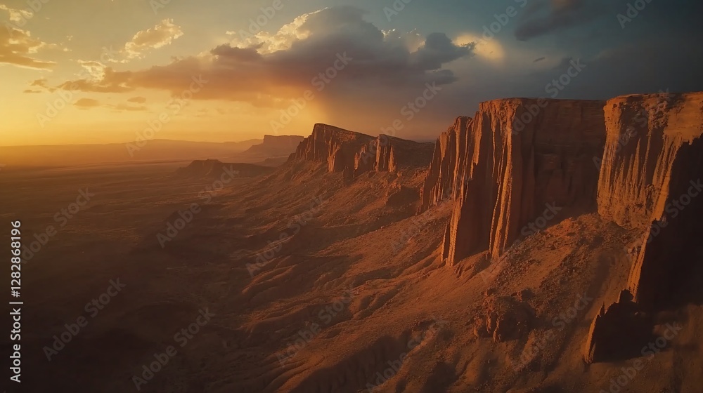 Naklejka premium Majestic Sunset over Arabian Desert Cliffs: A Breathtaking Panorama