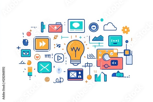 Wallpaper Mural A digital collage of colorful icons representing social media and communication. Torontodigital.ca