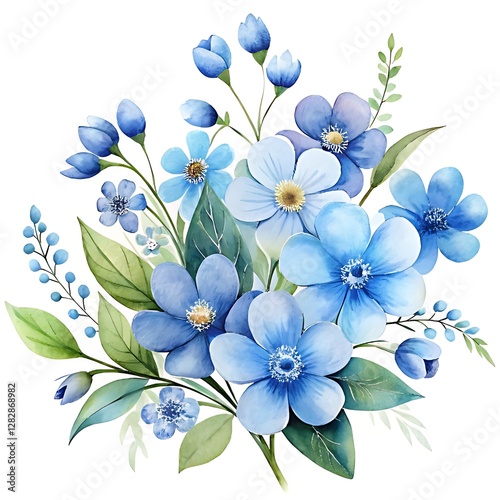 Elegant Blue Floral Watercolor Bouquet Illustration