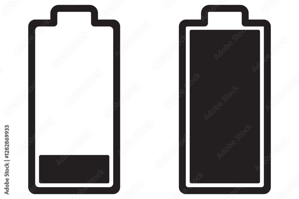 Black and white battery icon with two bars. Vector illustration. Black and white battery icon with two bars. Vector illustration.