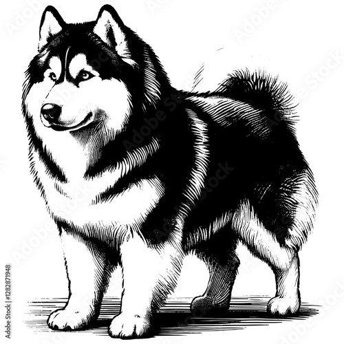 Line art drawing of Siberian Husky dog's ink sketch vector hand drawn illustration background