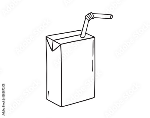 juice box with straw or juice packet doodle hand drawn icon. Outline drawing juice box line clipart symbol