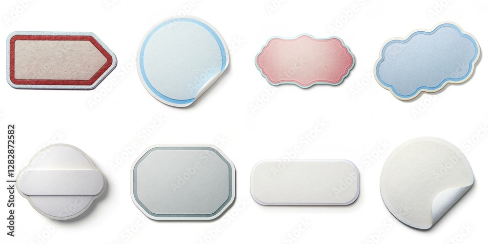 A collection of stickers with various shapes and colors. The stickers are arranged in a grid, with some overlapping each other. Scene is playful and creative A collection of stickers with various shapes and colors. The stickers are arranged in a grid, with some overlapping each other. Scene is playful and creative