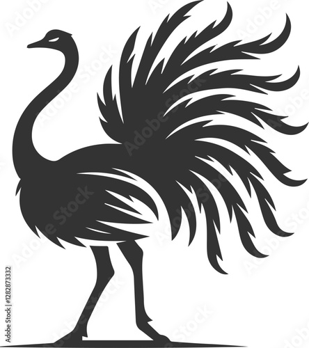 Ostrich flaring its tail feathers slightly animal vector silhouette