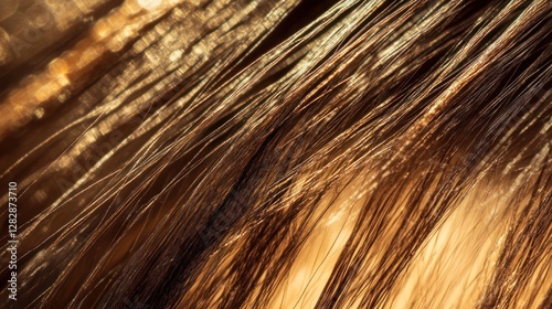 Abstract close-up of golden brown fibers, blurred background