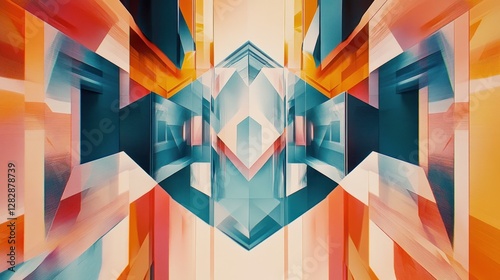 Abstract colorful architectural tunnel with mirrored reflections