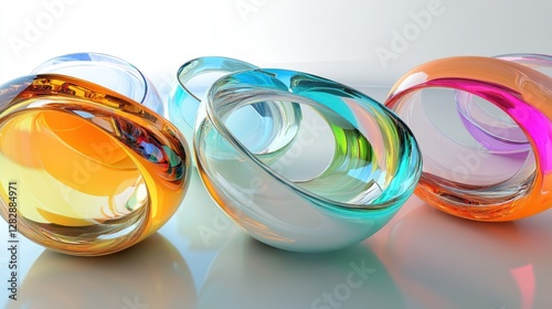 Abstract colorful glass shapes in a modern design setting