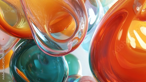 Abstract colorful glossy liquid forms in a cluster; vibrant colors, smooth shapes; suitable for backgrounds, wallpapers, or design elements