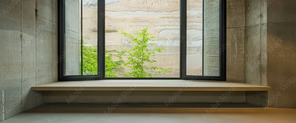 Fototapeta premium Window view showcasing natural greenery from a contemporary interior space