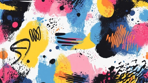 Abstract colorful paint splatter pattern on white background
