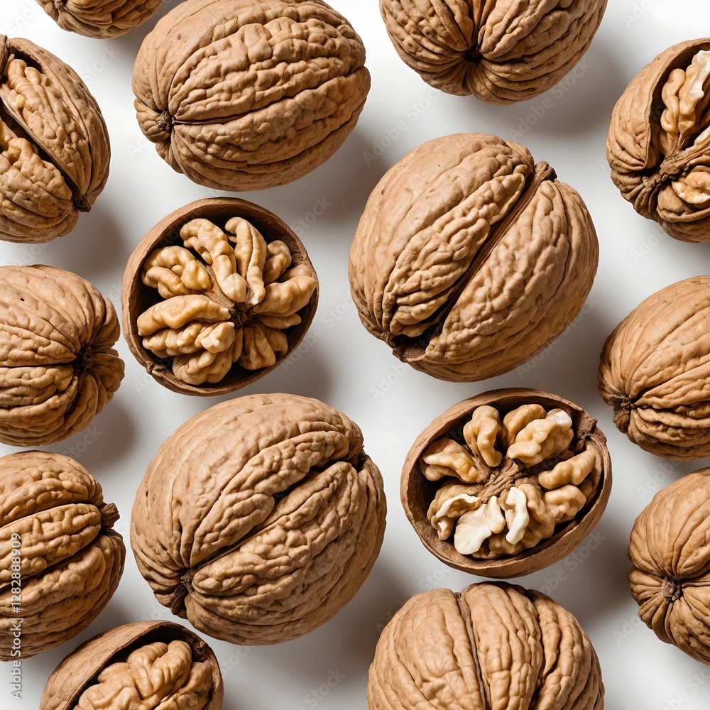 A group of walnuts arranged in a circle. A group of walnuts arranged in a circle.