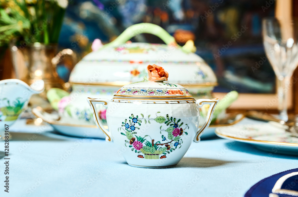 Vintage bicentennial porcelain in excellent condition with handmade spring flowers. Magnificent spring setting Herend