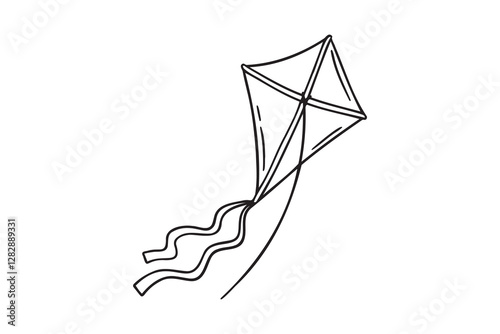 Summer kite is flying doodle hand drawn icon. Outline drawing kite is flying line clipart symbol
