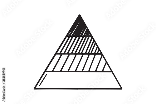 triangle chart business statistics doodle hand drawn icon. Outline drawing triangle chart 4 parts, four levels of the pyramid line clipart symbol