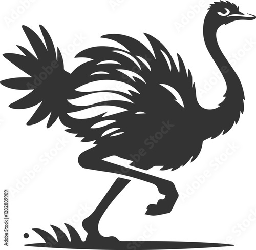 Ostrich tilting forward, ready to sprint animal vector silhouette