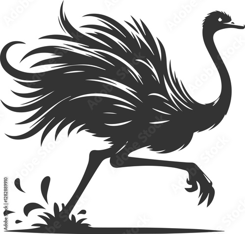 Ostrich tilting forward, ready to sprint animal vector silhouette