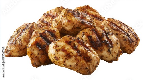 Grilled boneless chicken pieces, no background --chaos 20 --ar 16:9 --quality 2 --v 6.1 Job ID: 061ba7ce-a51b-453a-87d3-3c58b3296027