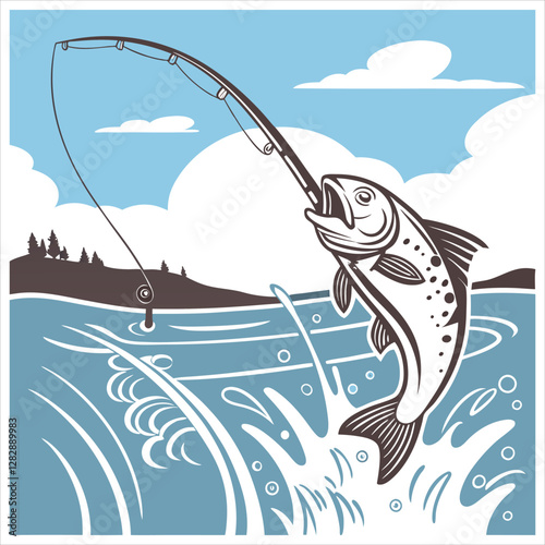 Funny ajd Cool Fishing T-Shirt Design + Logo Vector Illustration