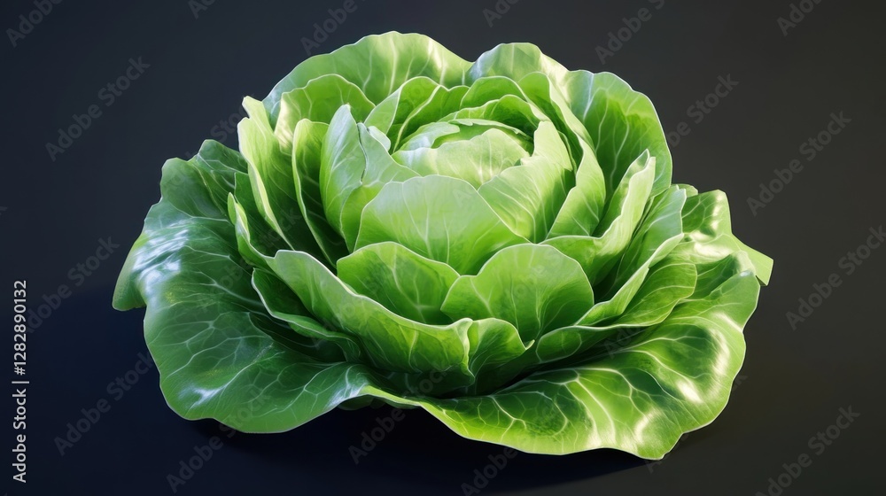 Fototapeta premium Fresh, vibrant green leaf lettuce head close-up.