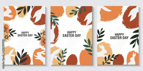 collection of Happy Easter banner and poster card. Trendy Easter design with draw eggs, bunny ears, in pastel colors. set of Horizontal greeting easter day background in Modern and minimal style.